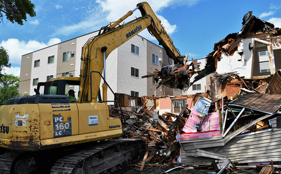 Pioneer performing demolition of an apartment complex